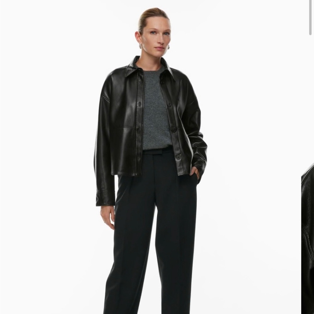 Aritzia Black Leather Button-Front Jacket